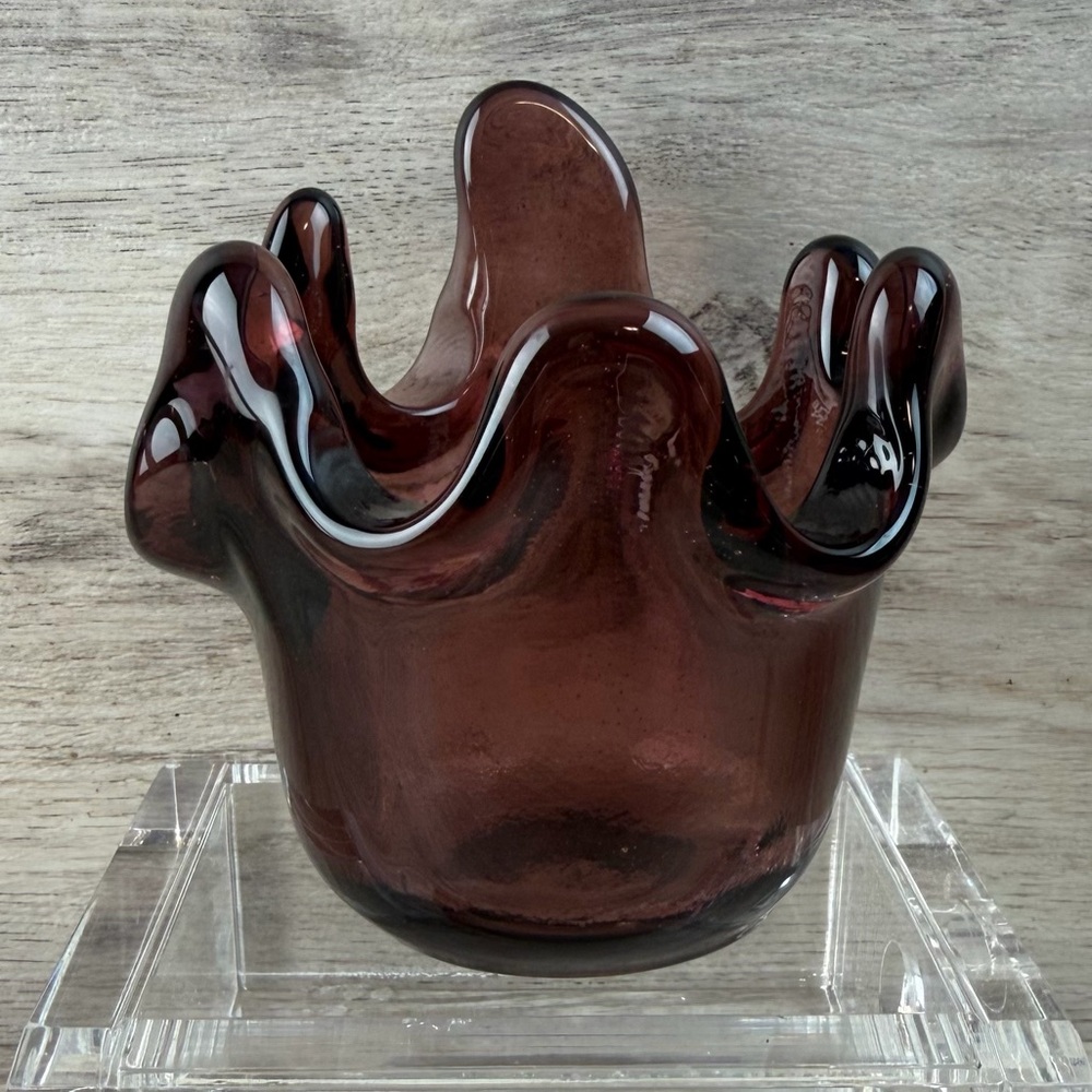 Signed Fire & Light Plum Splash Votive Candle Holder Recycled Glass
